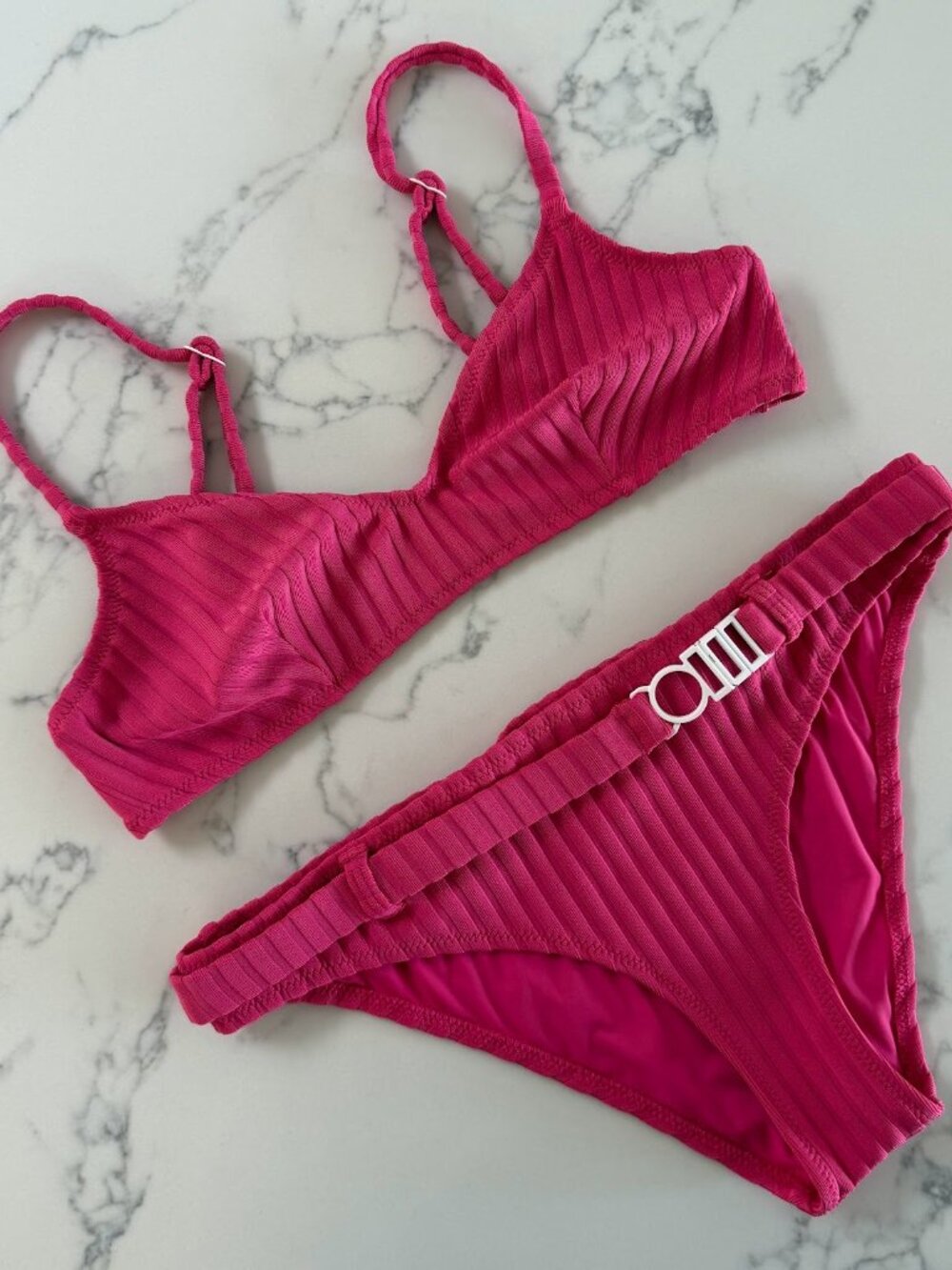 Solid & Striped The Rib Rachel Belt Bikini SET - Orchid Pink - Size Medium